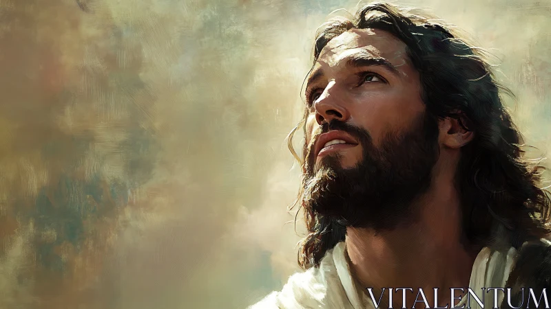 Digital painting portrait with luminous contemplative profile.