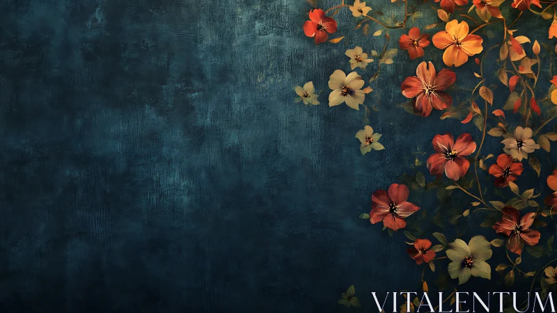 Botanical Still Life with Teal Grunge Background.