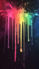 Vibrant rainbow paint gently drips across a deep night sky