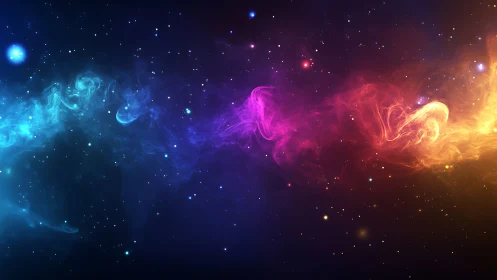 Multicolor interstellar nebula ribbon with glowing stellar field