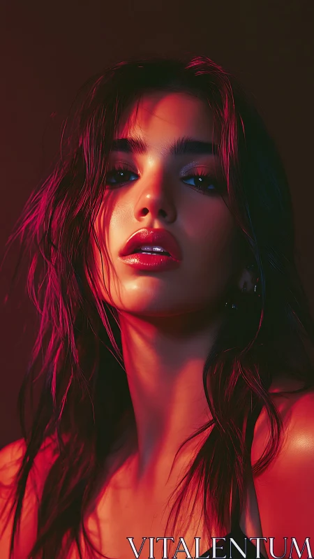 Digital portrait under neon red rim light glow.