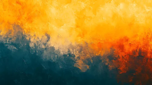 Abstract sunset landscape in bold brushstrokes and vivid colors.