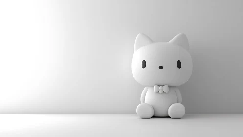 Bow-tied kitten sculpture in a whisper-white void.