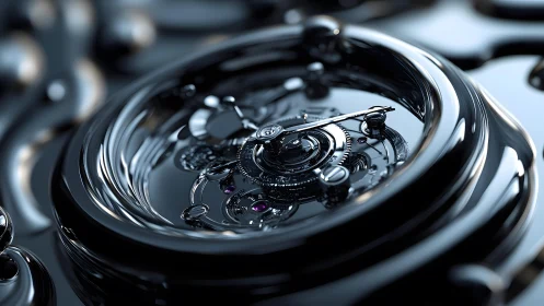 Futuristic Liquid Metal Watch Close-Up in High-Detail Artistic Style.
