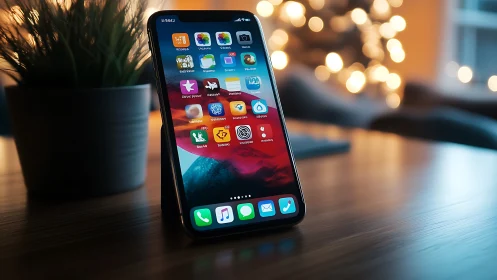 Modern Smartphone Home Screen Glowing with Colorful Apps and Warmth
