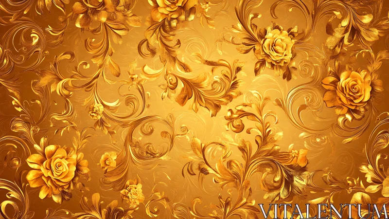 Golden floral rose pattern on ornate decorative background.