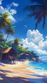 Tropical Beach Settlement with Palm Fronds