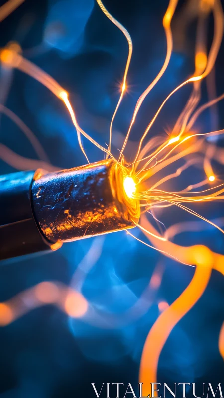 Macro electric filament arcs in vivid bokeh field composition.