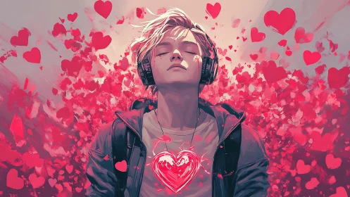 Person Immersed in Music Surrounded by Love