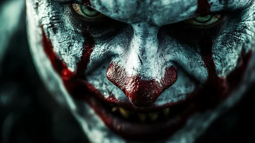 Laughing shadows coil behind the blood-slick clown glare