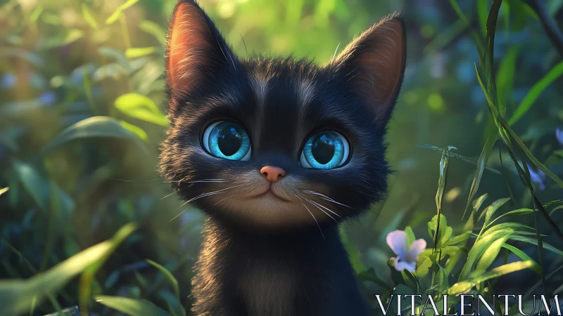 Enchanted Garden Kitten with Luminous Blue Eyes.