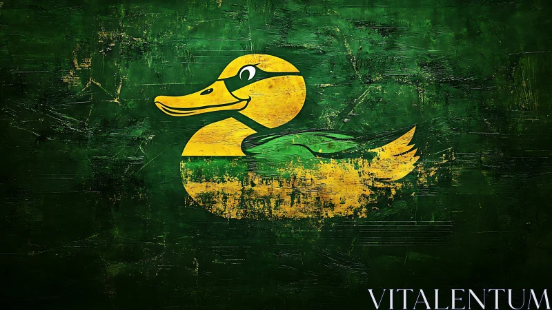 Cheerful yellow duck logo on rustic green backdrop.