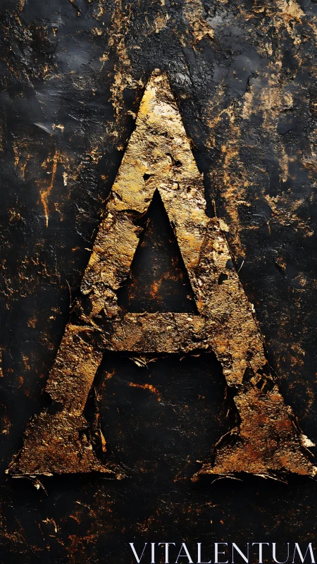 Textured gold letter A on distressed dark substrate.