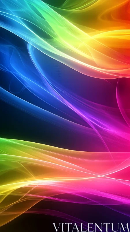 Neon light waves flow across deep gradient spectrum field.