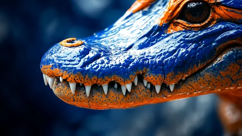 Blue orange dragon close-up with glossy textured scales.