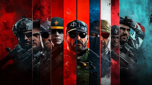 Tactical military operatives split by red, white and blue bands