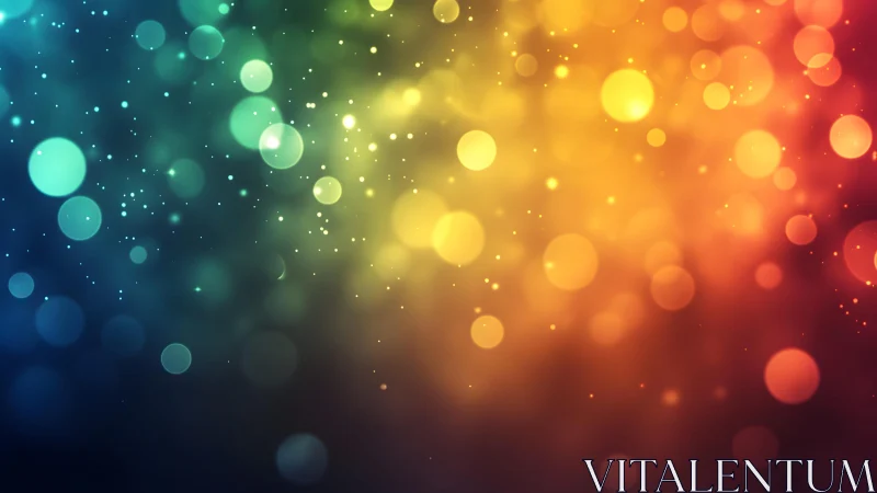 Vibrant bokeh lights in rainbow gradient abstract background.