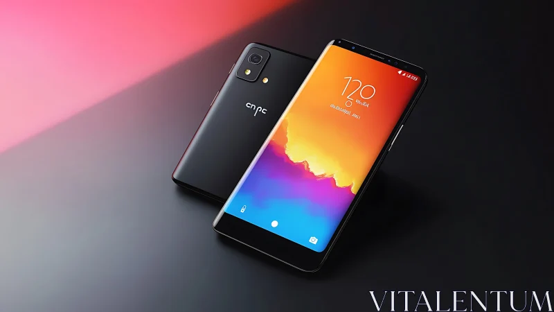 Black Smartphone with Colorful Gradient Wallpaper Display