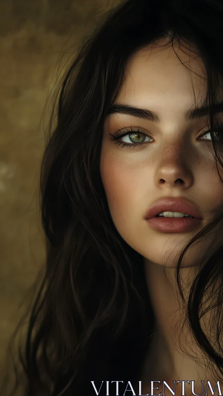 Soft-lit close-up portrait reveals serene, soulful expression