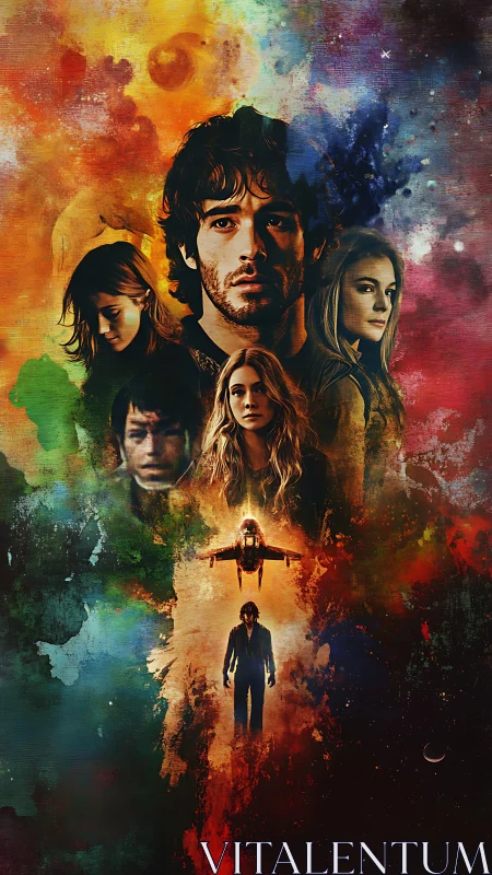 Cosmic portraits drift upward through swirling nebulae of fate