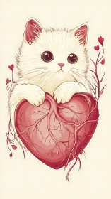 White Cat with Anatomical Heart Form.
