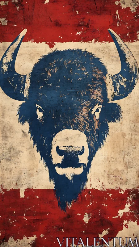 Weathered bison head emblem on distressed tricolor field.