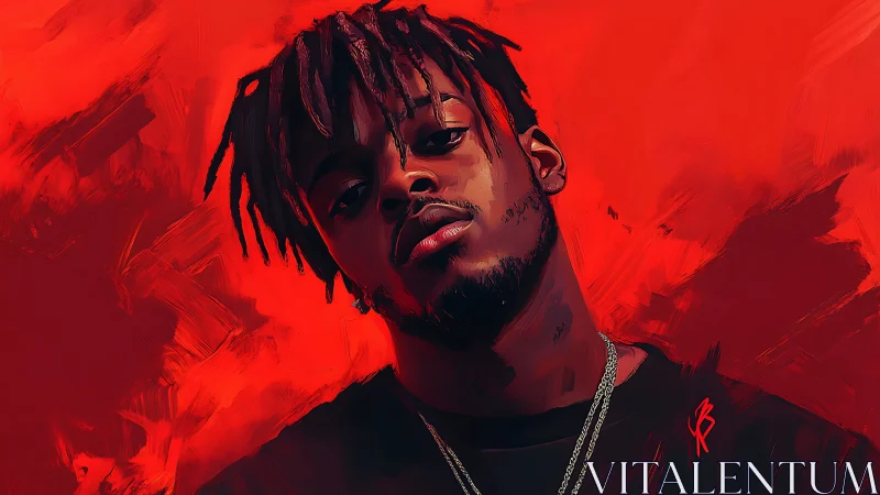 Male portrait with red abstract digital background.