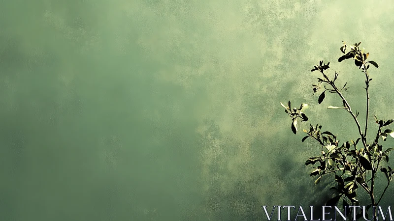 Gentle green wall welcomes a sunlit plant into soft focus