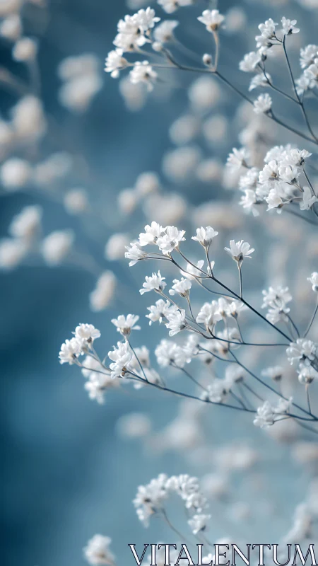 Delicate White Flowers Dancing in Soft Blue Light.