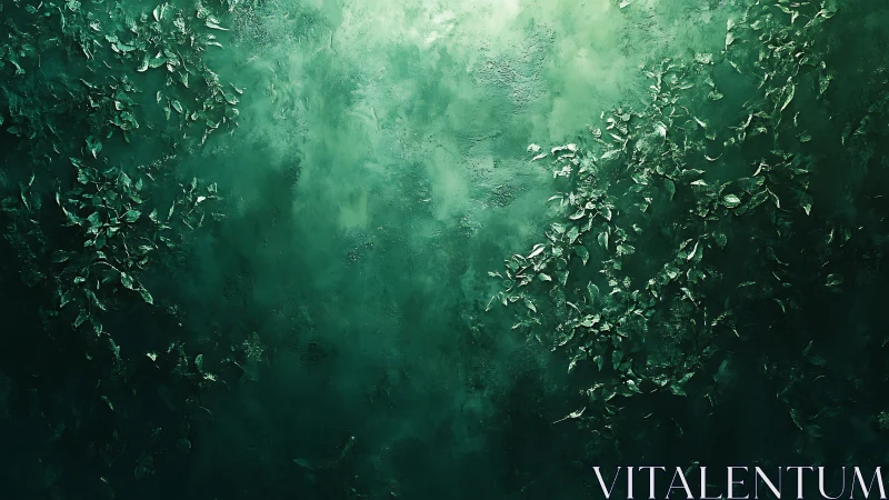 Textured emerald foliage gradient forms asymmetric abstract field