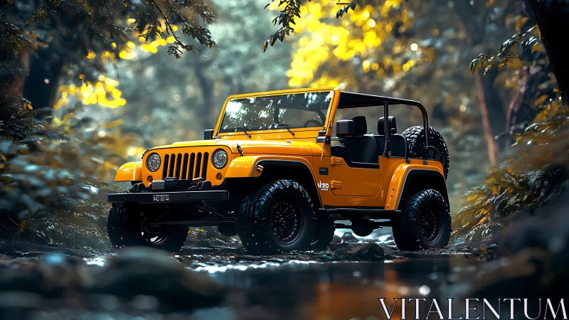 Sunlit jungle trailblazer pausing bold beside a quiet stream.