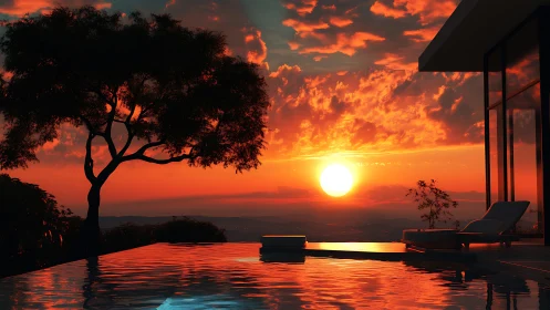 Sunset poolside horizon where liquid light kisses glass.