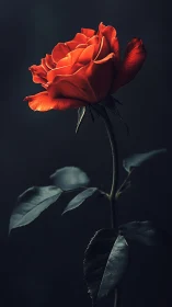 Luminous Red Rose Against Dark Background