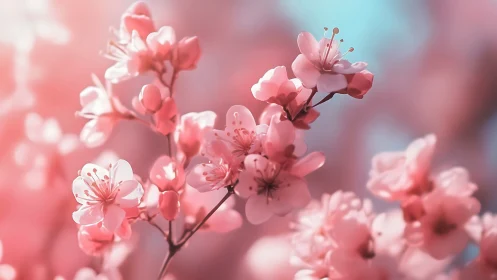 Pink Cherry Blossoms in Soft Focus Garden.