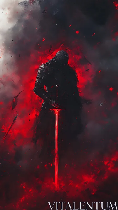 Shrouded ember knight guarding a bloodlit inferno blade.