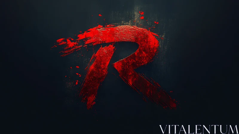 Textured red R glyph with distressed brushstroke splatter on black