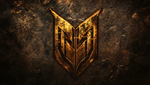 Bold molten emblem glowing with rugged golden strength.