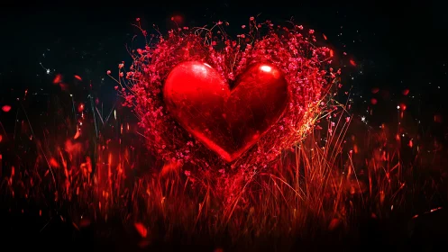 Luminous Heart Erupts Through Crimson Wilderness.