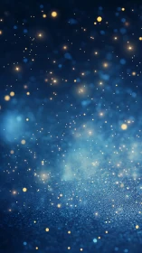Blue background shows scattered glowing bokeh light particles