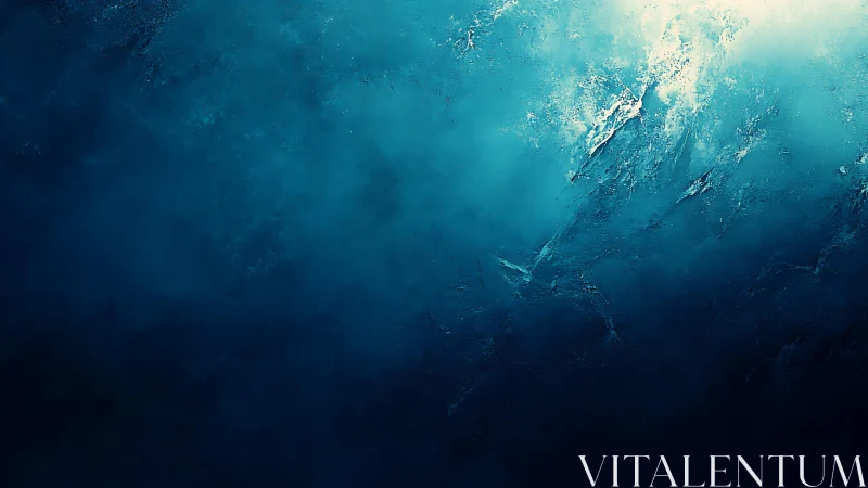 Abstract deep blue underwater light with textured painterly style.