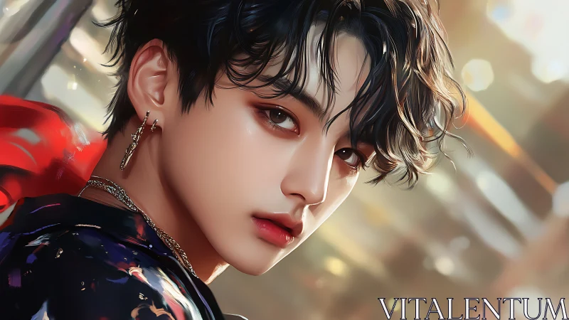 Luminous portrait of stylish youth in neon city glow.