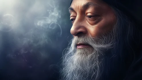 Elderly sage in contemplative profile rendered in soft light