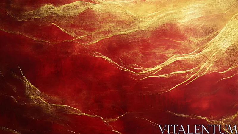 Abstract red and gold flowing lines in modern luxury art style.