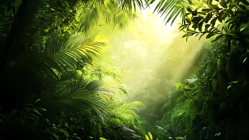 Sunbeams Pierce Emerald Jungle Canopy in Golden Radiance