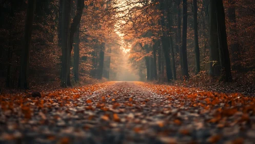 Golden Canopy's Autumn Whisper: Forest's Glowing Path.