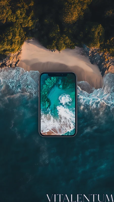 Smartphone frame integrates aerial shoreline into seamless display