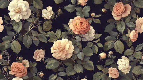 Vintage Blooms on Black: Romantic Floral Garden Elegance