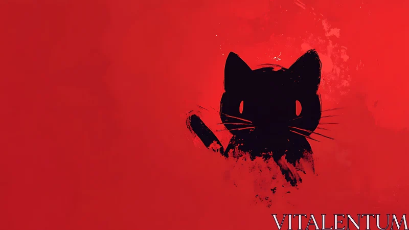 Silhouetted Cat with Watercolor Splash Effect.