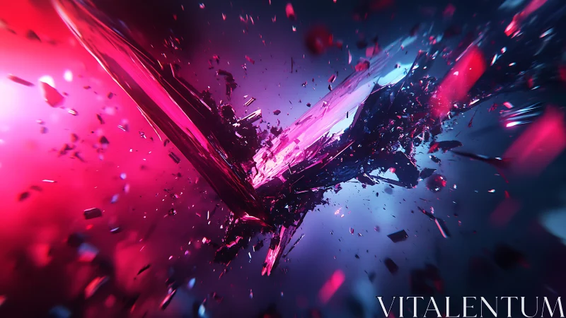 Shattered neon crystal explosion in deep space void.