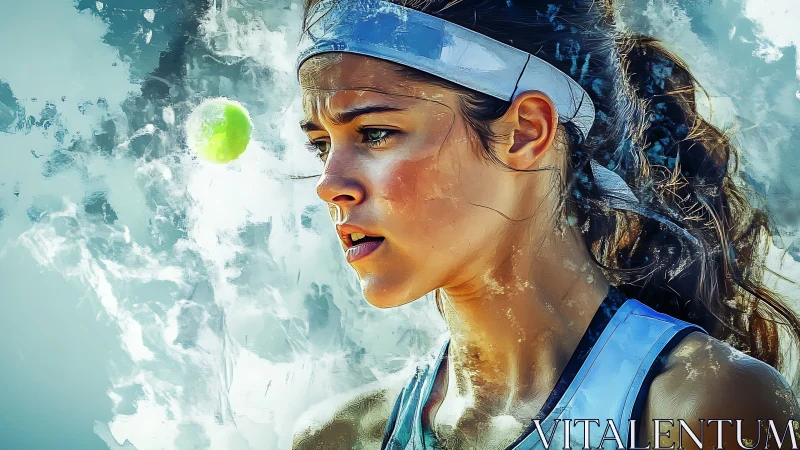Tennis focus ignites in a splash painted athlete&rsquo;s gaze.